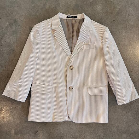 Nautica Taupe tan beige pin stripe sports coat blazer boys 7 formal suit jacket - Picture 1 of 5